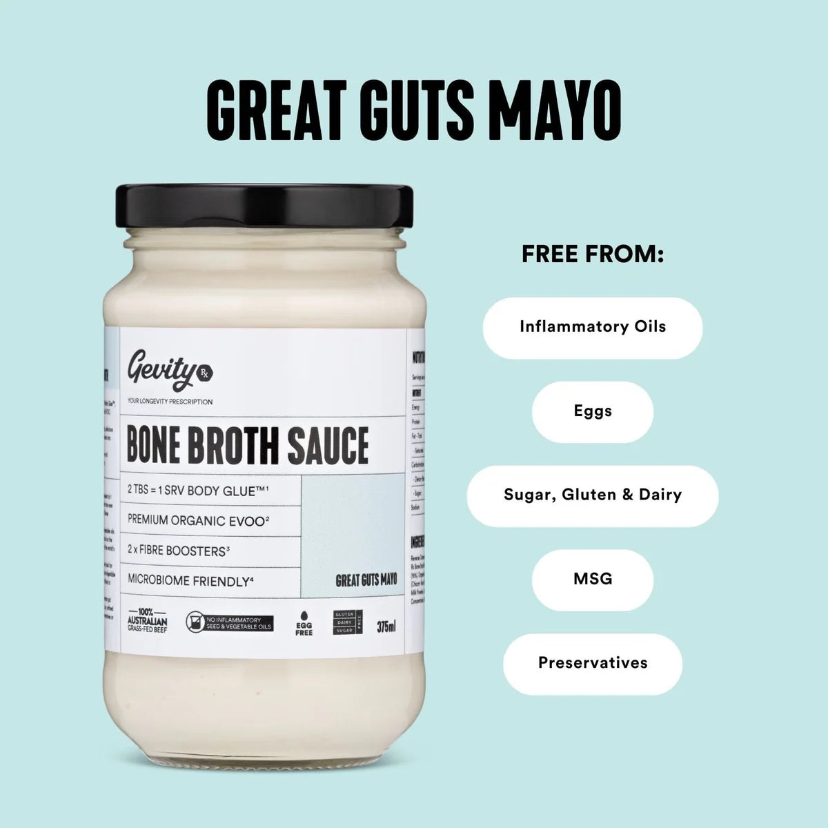 Bone Broth Sauce Great Guts Mayo G/F 375ml Gevity Rx