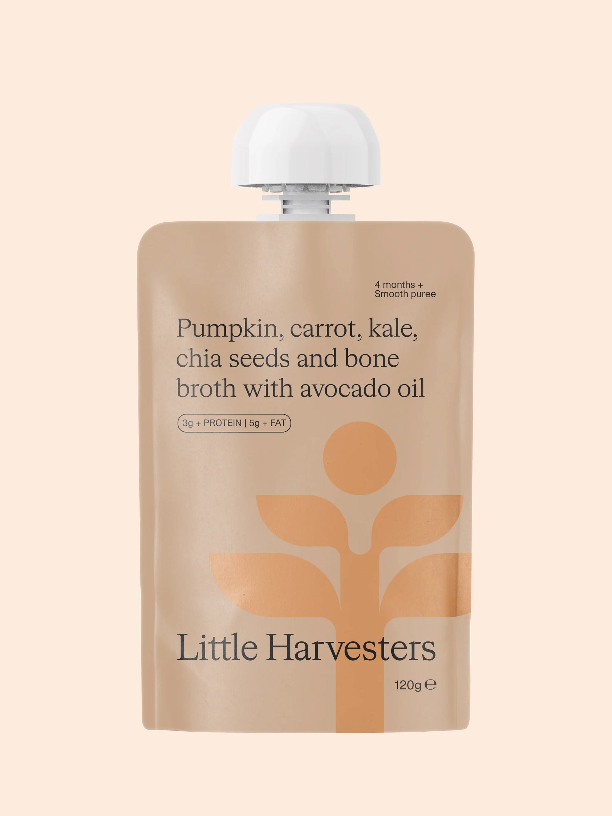 Puree Pouch - Pumpkin, carrot, kale, chia seeds and bone broth with avocado oil 120g - Sown