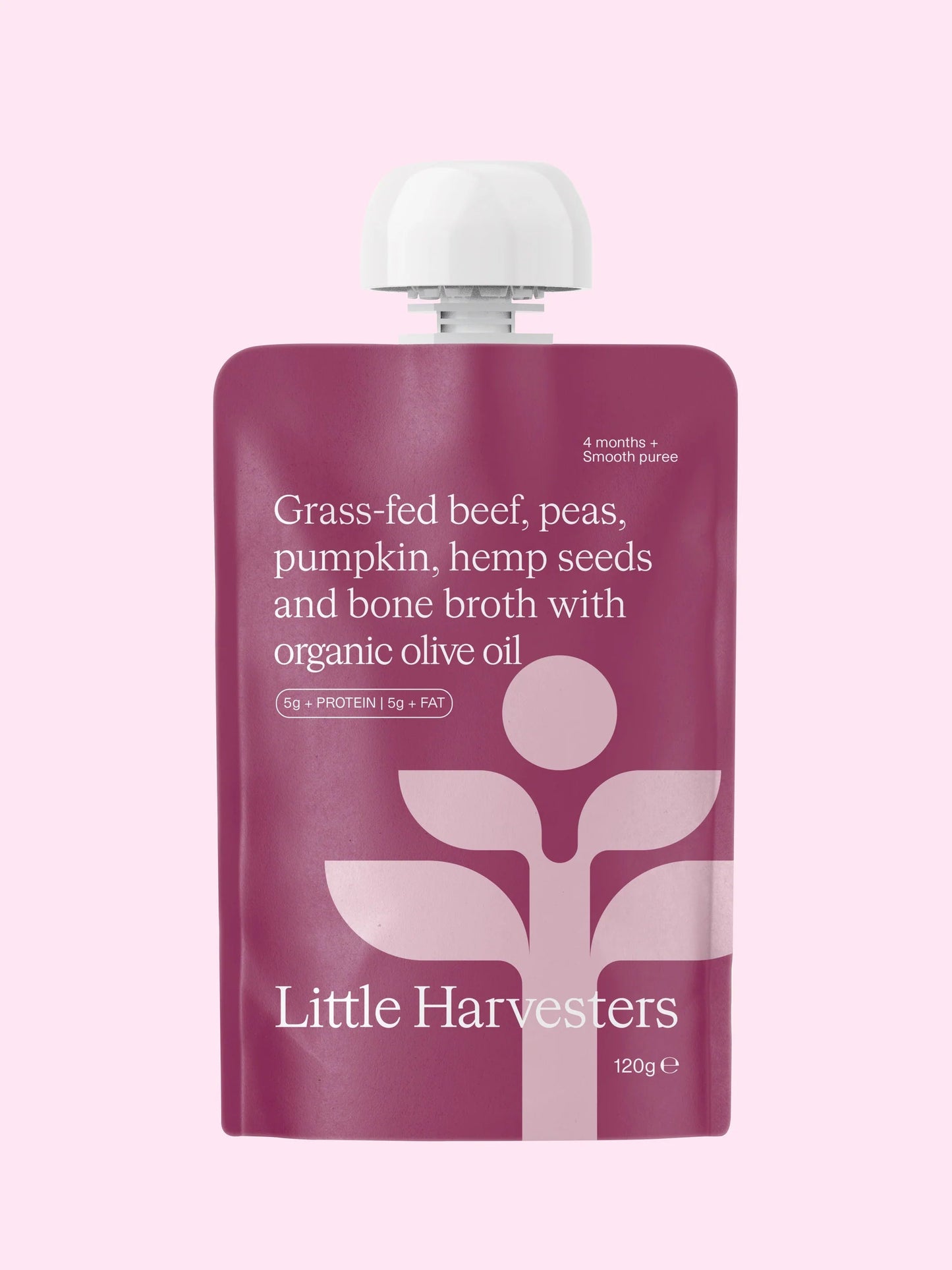 Puree Pouch - Grass-fed beef, peas, pumpkin, hemp seeds and bone broth with organic olive oil 120g LITTLE HARVESTERS
