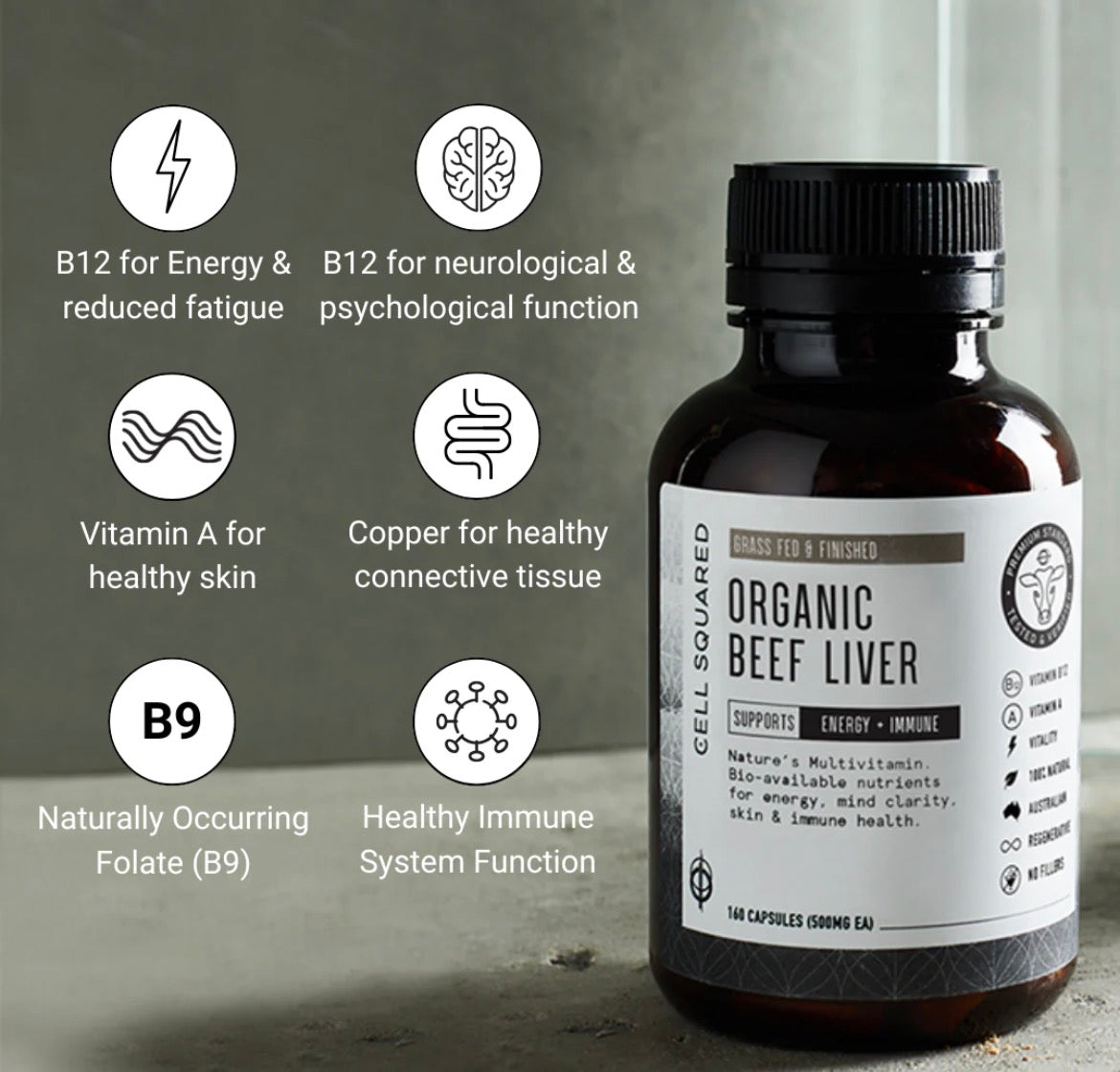 Organic Grass Fed Beef Liver Capsules Cell Squared