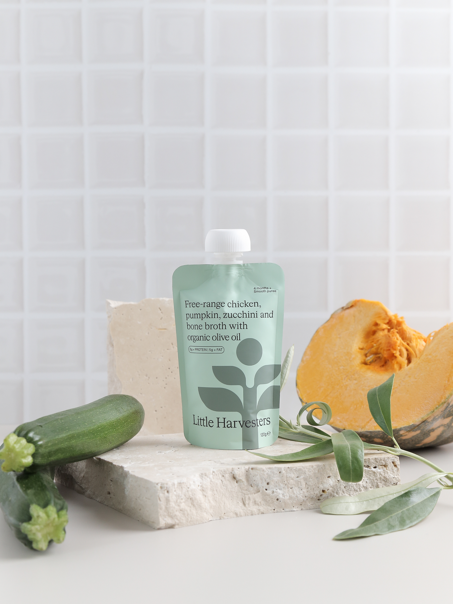 Puree Pouch - Free-range chicken, pumpkin, zucchini and bone broth with organic olive oil 120g LITTLE HARVESTERS