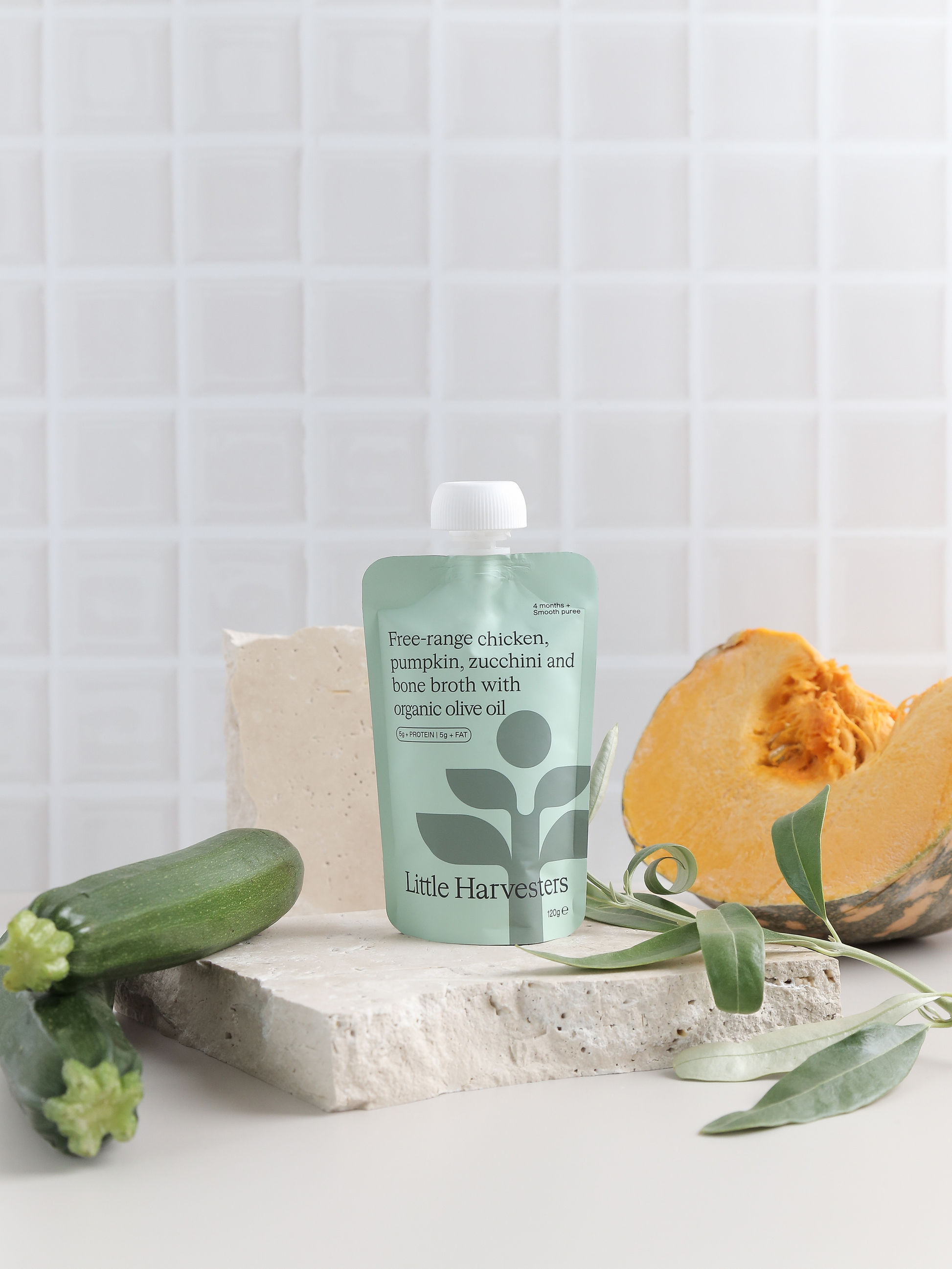 Puree Pouch - Free-range chicken, pumpkin, zucchini and bone broth with organic olive oil 120g LITTLE HARVESTERS