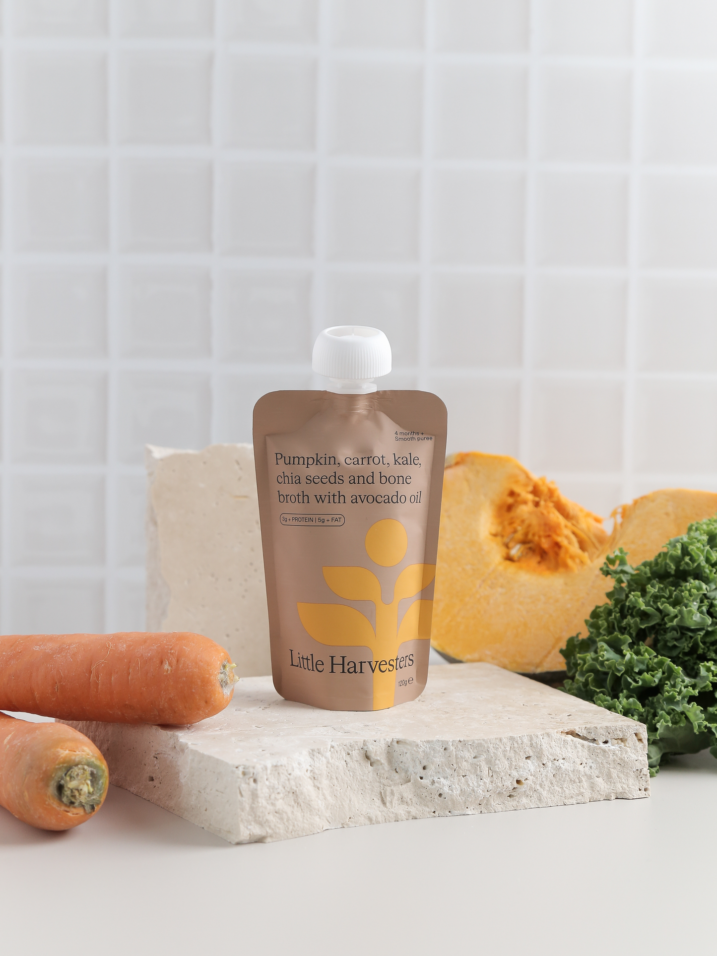 Puree Pouch - Pumpkin, carrot, kale, chia seeds and bone broth with avocado oil 120g - Sown